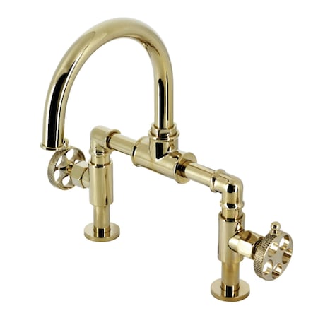 Kingston Brass KS2172RKX Bridge Bathroom Faucet with Push Pop-Up, Polished Brass KS2172RKX